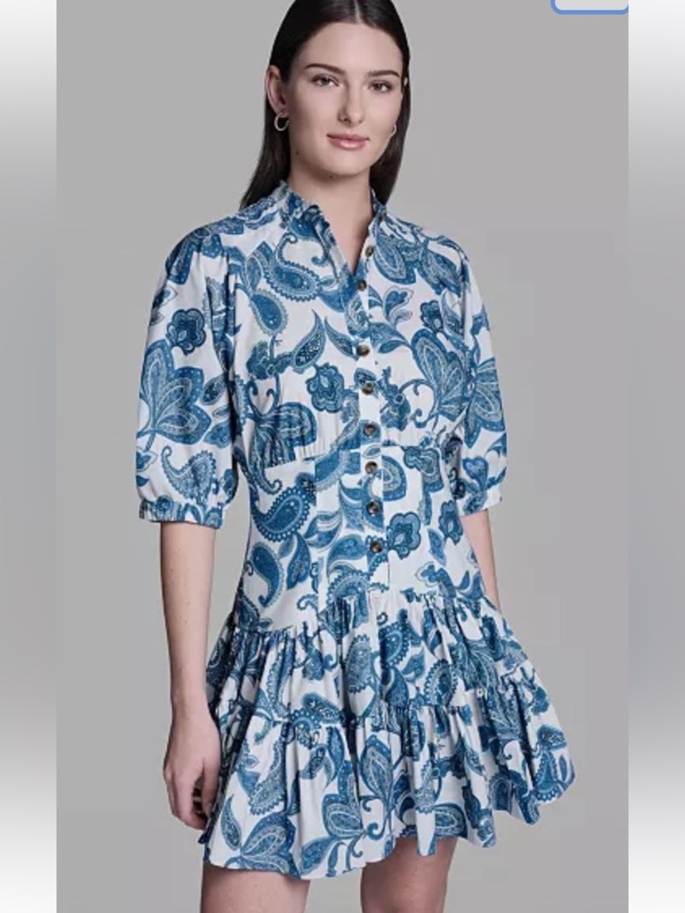 NWT BCBG White and Blue Paisley Button-Front Mini Dress